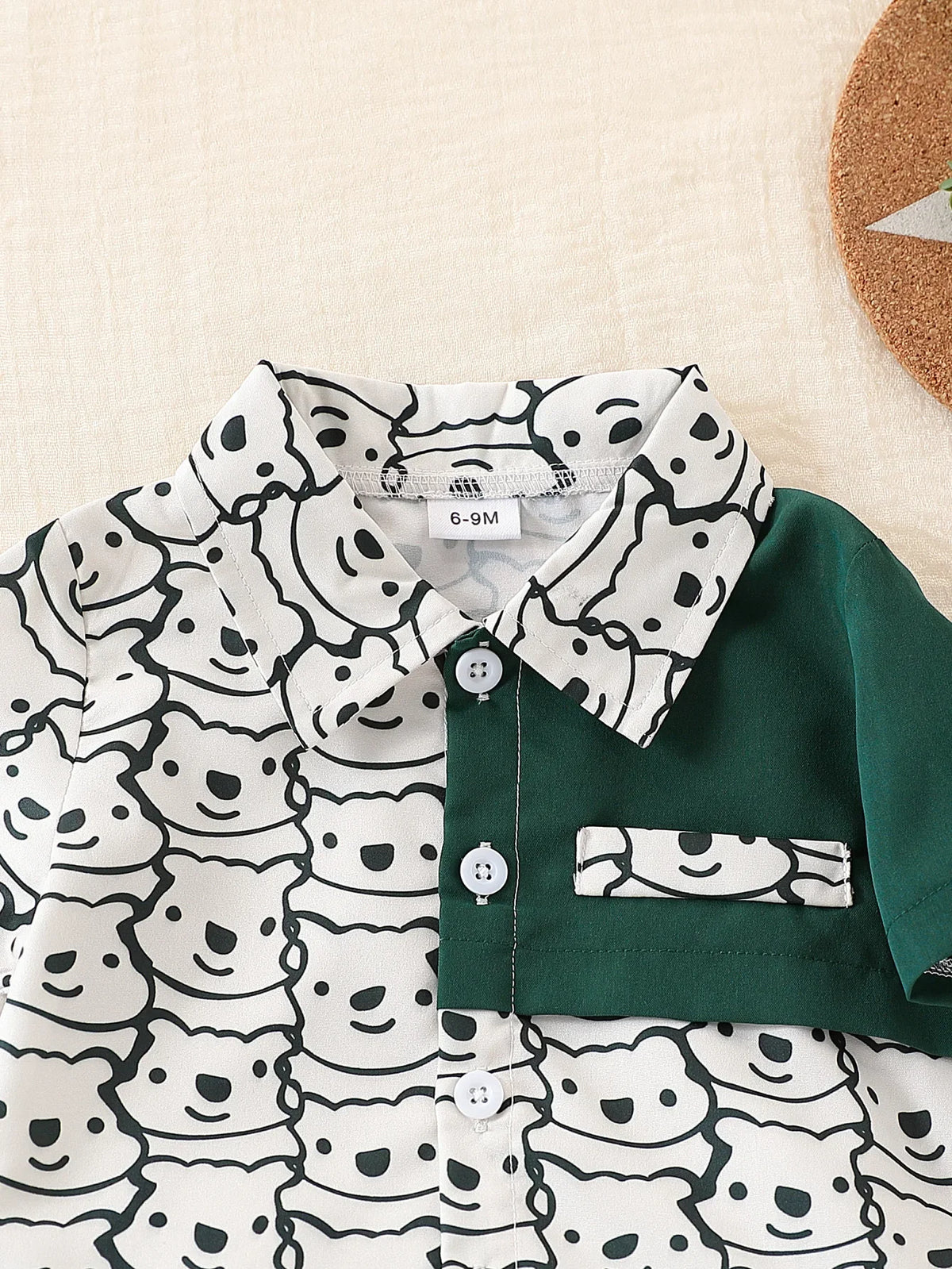 Baby Boys 2-Piece Set Cartoon Teddy Bear Printed Short-Sleeved Shirt And Shorts Fashionable Summer Outfit for Toddlers