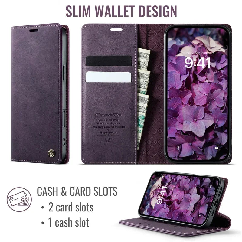 Magnetic Leather Wallet Card Phone Case For iPhone 17E 17 Air 16E 16 Pro Max 15 Plus 14 13 12 11 Flip Wireless Charging Cover