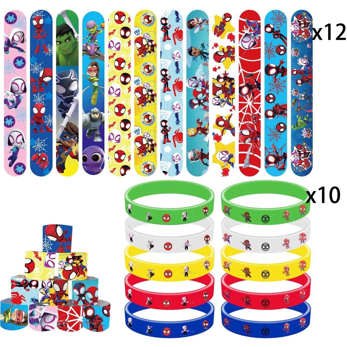 Spiderman Birthday Party Decoration Banner 'Spidey And His Amazing Friends' Silicone Bracelet Tinplate Badge Stickers Gift Bags