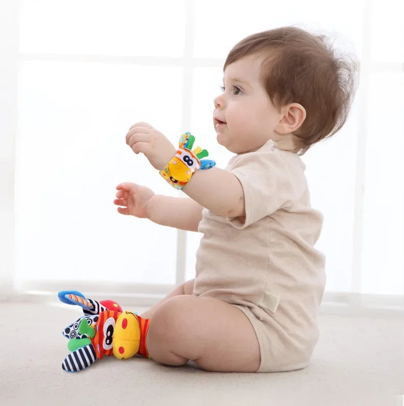 Baby Rattles Socks Toys 0 12 Months Newborn Infant Cartoon Plush Socks Wrist Strap Foot Finder and Wrist Rattles Toys for Babies