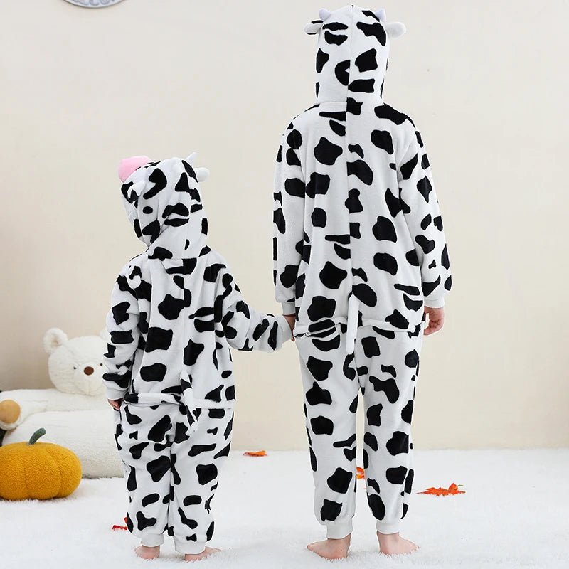 MICHLEY Christmas Capybara Flannel Blanket Sleepers Onesie Hooded Children Costume Clothes Jumpsuit Sleepwear For Boys Girls