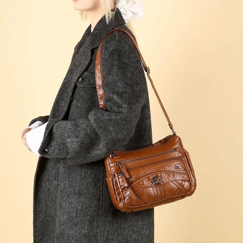 Retro Soft Leather Multi Pocket Single Shoulder Crossbody Bag High Quality Women's Bag Luxury Designer Purses and Handbags 2025