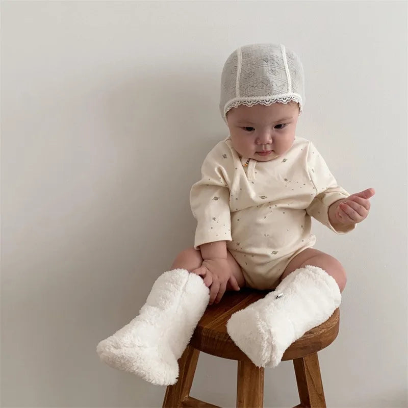 Winter New Baby Fleece Padded Socks Warm Thicken Toddler Girls Floor Socks Cartoon Embroidery Infant Sock Sleeves