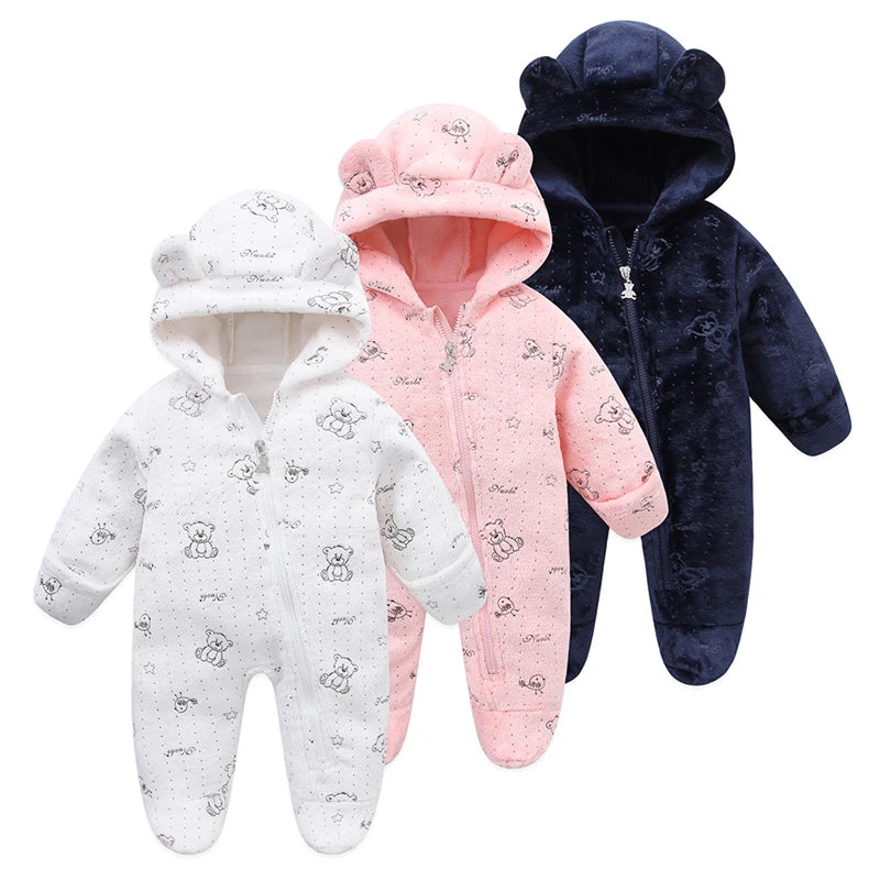 Newborn Baby Flannel Rompers Soft Warm Autumn Winter Bodysuit for Boys & Girls Cartoon Print Jumpsuit 0-19M Newborn Baby Clothes
