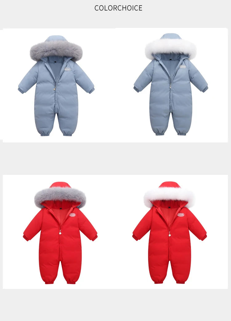 2025 Baby Winter Jumpsuit Real Raccoon fur Waterproof Baby Girl Snowsuit Toddler Boy Winter Romper Infant overalls Down Jacket