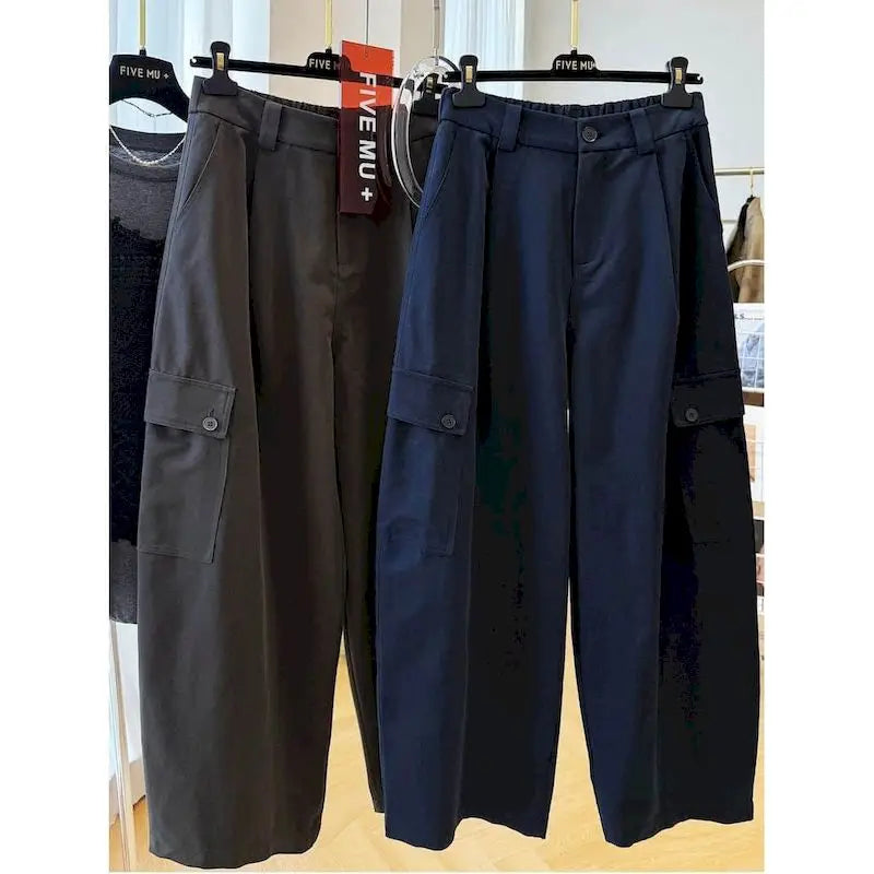 Cargo Pants Women Large Size Sporty Workwear Korean Style Casual Elastic Waisted Trousers Streetwear Clothing Wide Leg Pants