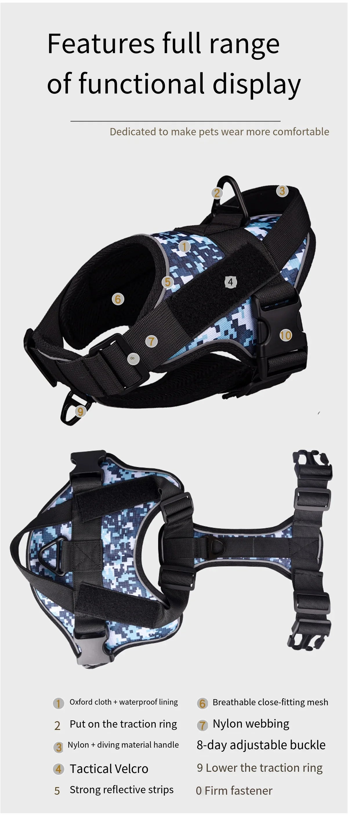 Dog Harness Reflective Chest for dogs Custom No Pull Dog Breathable Vest Adjustable Harness Pet Supplies