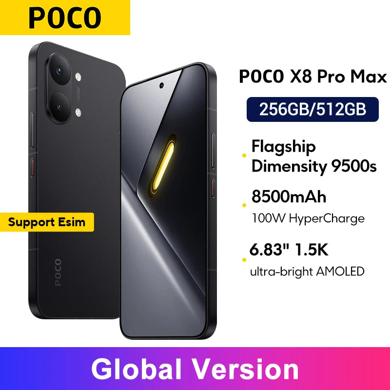 Global Version POCO X8 Pro Max 8500mAh 1.5K 120Hz Ultra-Bright  AMOLED Display 6.83'' Smartphone  Dimensity 9500s