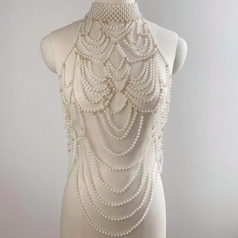 Body Chain Jewelry Pearl Sexy Beaded Collar Shoulder Bikinis Waist Chain Bra Body Chains For Women Waist Hain Wedding Dress