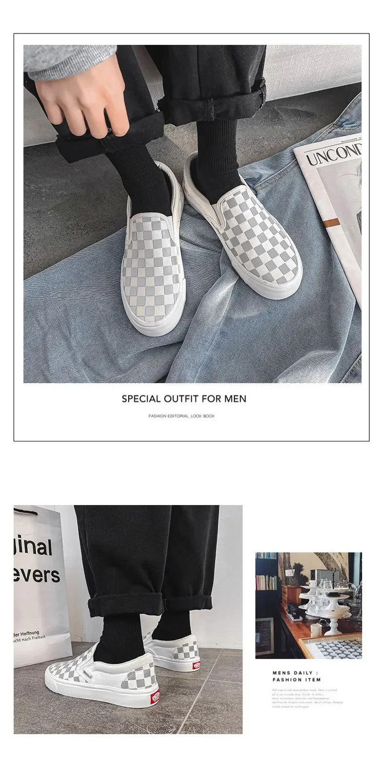 Black White Plaid Canva Women's Shoes Student Vintage Hong Kong Style Versatile Flat Shoes Korean Version Harajuku Casual