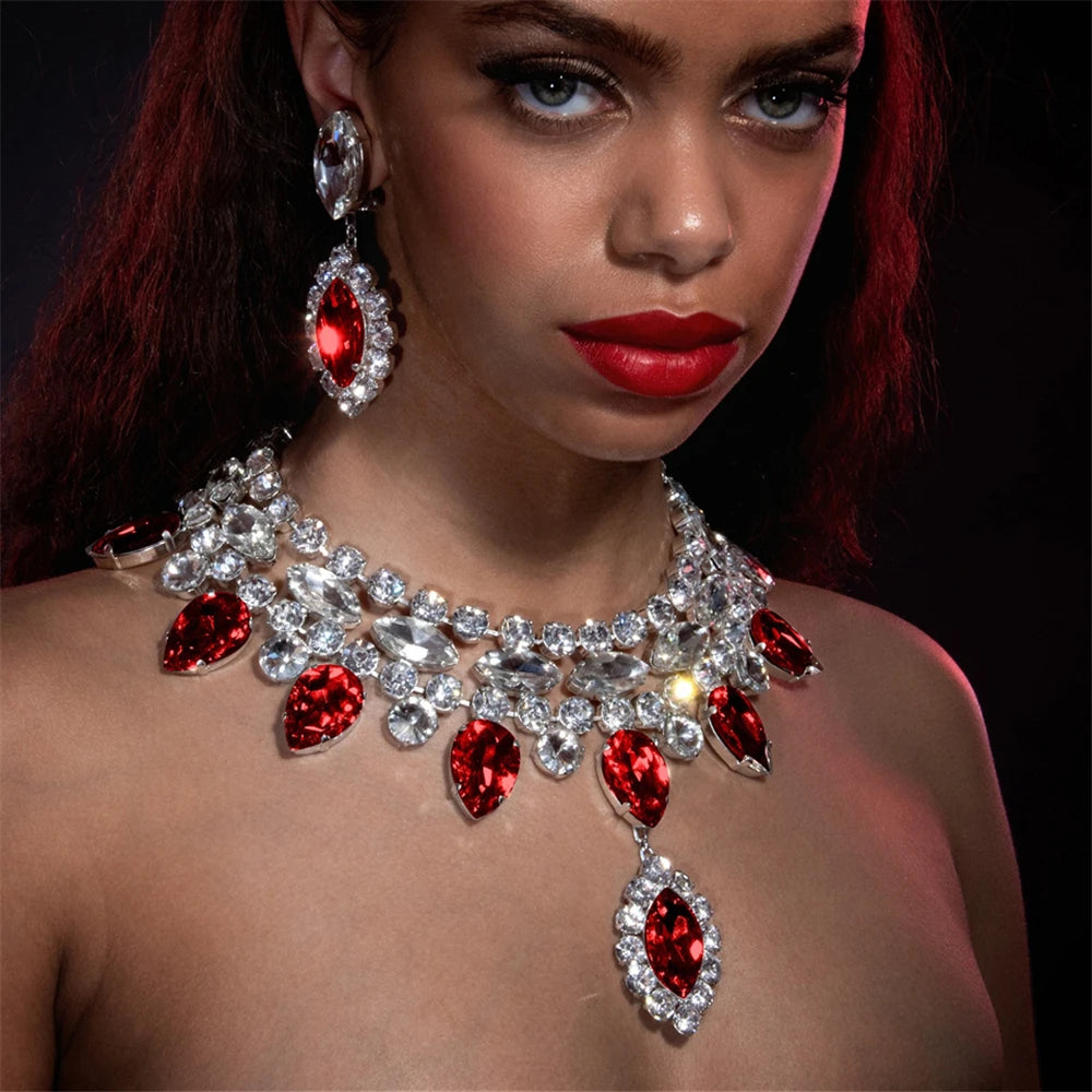 1Set Elegant Crystal Necklace and Earrings Fashion Statement Jewelry Set Bride Wedding Jewelry Suitable for Various Occasions