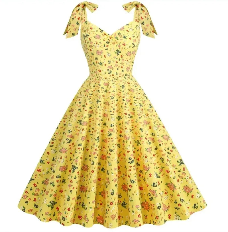 2024 New Fashion Women Summer Dress Retro 50s 60s Robe Femme Rockabilly Pinup Party Vestidos Casual Elegant Floral Office Dress