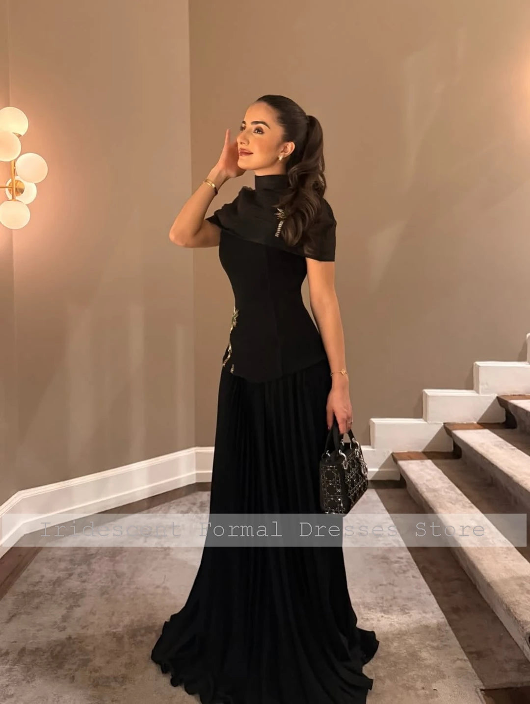 Customized Beaded Evening Dresses with Cap Sleeves A Line Luxury Party Dress for Women Modern Black Long Cocktail Gowns 2026