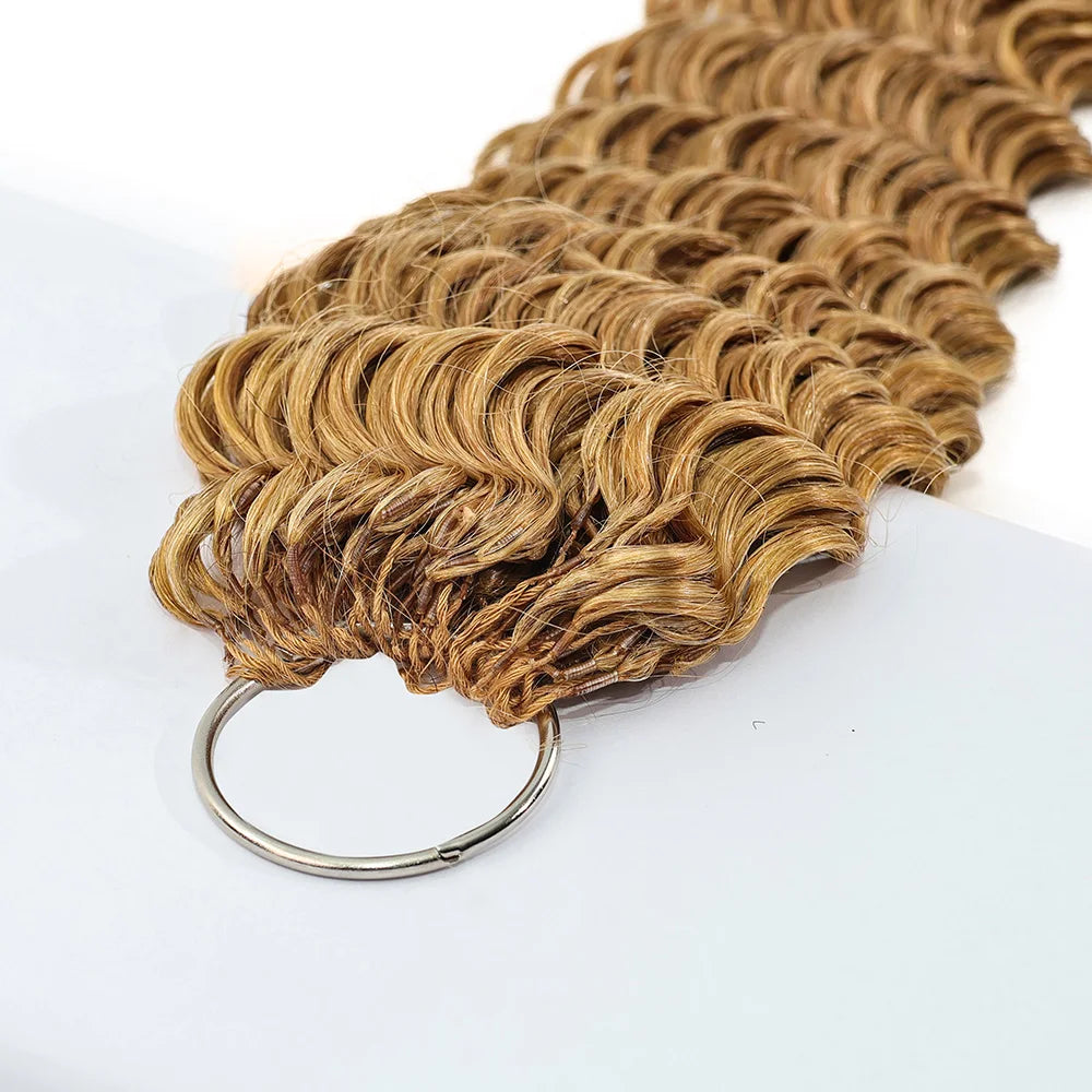 27 Honey Blonde Color Deep Wave Crochet Hair Extensions Knotless Pre-Separated Burmese Curly Feather Crochet 100%  Human Hair