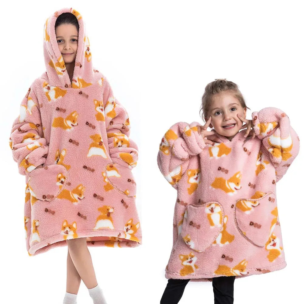 Halloween Pumpkin Hoodies for Boys Girls Winter Thick Flannel Hooded Sweatshirts Kids Clothing Children Oversized Blanket Hoodie