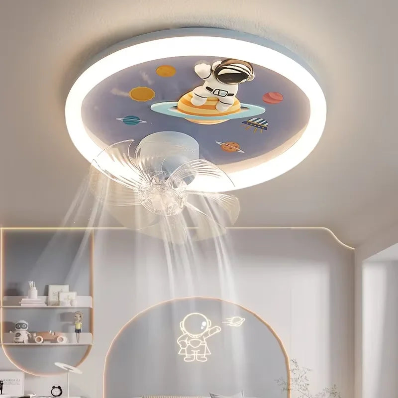 Modern Kids Room Ceiling Fan Light Cartoon Moon Astronaut Ceiling Lamp Boy Girl Bedroom Nursery Study Chandelier Ceiling Lights
