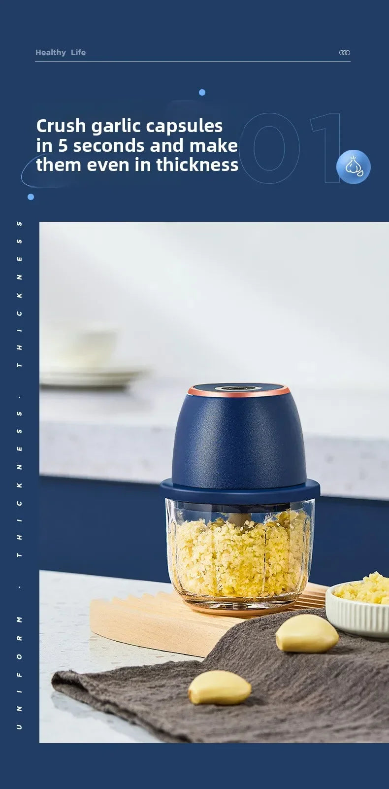 TINSOL 350ML Food Chopper Electric Meat Grinder Garlic Masher USB Multifunction Slicer Blender Kitchen Food Processor