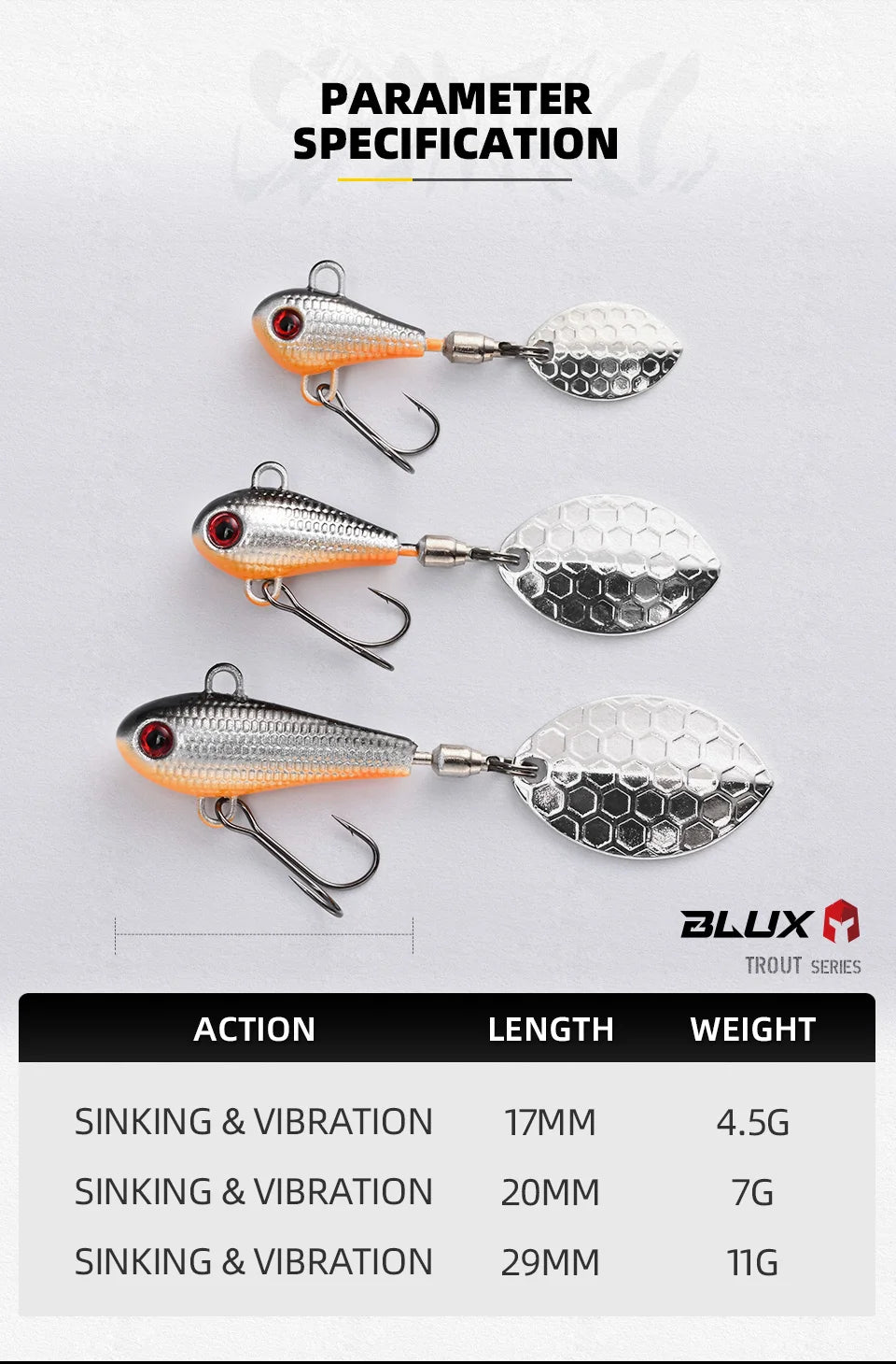 BLUX 5pcs/lot SPINTAIL Fishing Lure 4.5g 7g 11g 14g 19g Spinner Metal Vib Casting Jig Spoon Bait Freshwater Bass Tackle