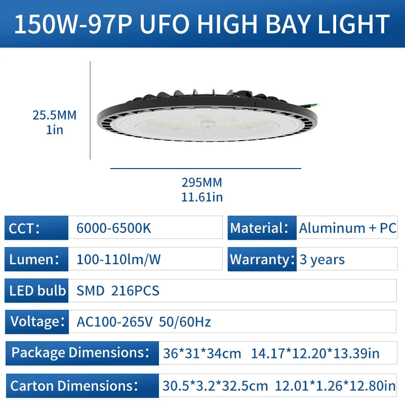 4-Pack 100-200W 30000LM UFO LED High Bay Light, 120° Wide Beam Angle, 5000K Daylight White, IP65 Waterproof Commercial Warehouse