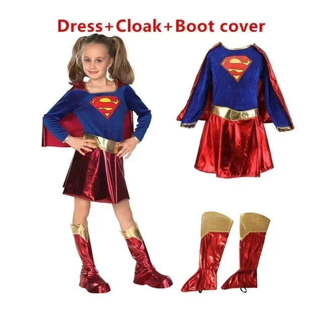 Children's Day Carnival Kids Superhero Super Girls Cosplay Costumes Cloaks Party Dress Birthday Clothes Halloween