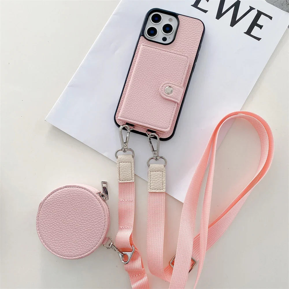 Crossbody Wallet Card Slot Coin Purse for IPhone 17 Air 16 15 Plus 14 13 12 11 Pro Max Leather Protective Phone Case Cover