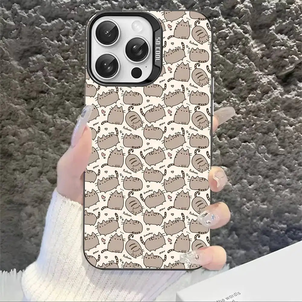 Cartoon P-Pusheens Cat Phone Case For IPhone 17 16 15 14 11 12 13 Pro Max Pro Plus Colored Silver Cover