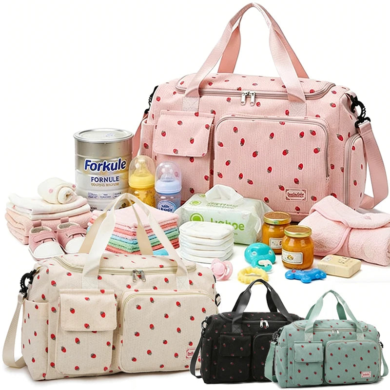 Corduroy Mommy Bag Large Capacity Waterproof Baby Diaper Bags Stroller Nappy Organizer Travel Carry Shoe Maternity Tote Bags