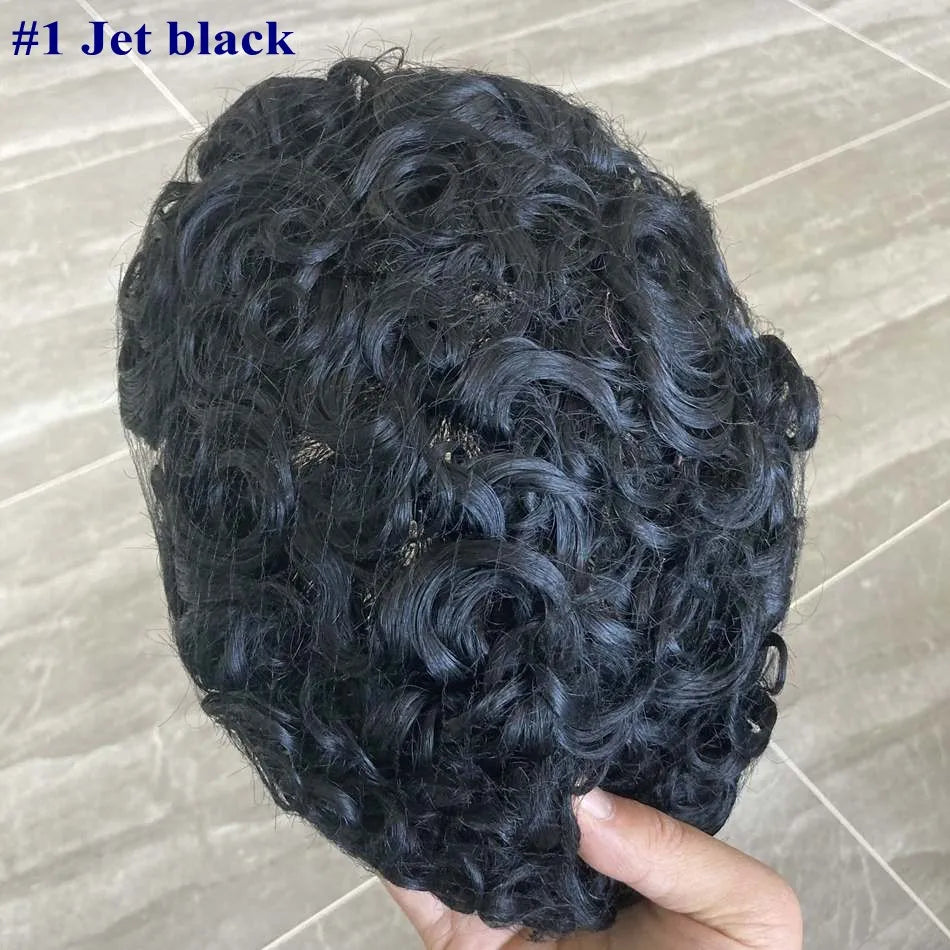 100% Human Hair Man 25mm Loose Curly Hair Replacement System Durable Skin Base Brown Gray Blonde #4 1B65 Prosthesis Hairpieces