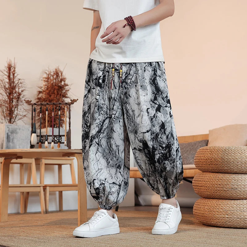Summer Men Wide-leg Pants Male Retro Harem Pants Mens Hiphop Streetwear Harajuku Style Casual Pants Women Jogging Trousers