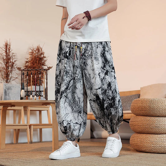 Summer Men Wide-leg Pants Male Retro Harem Pants Mens Hiphop Streetwear Harajuku Style Casual Pants Women Jogging Trousers