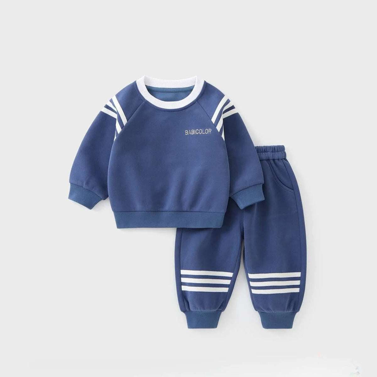 Baby Boys 2 Piece Outfit Blue Long Sleeve Sweatshirt And Striped Jogging Pants Toddler Casual Sport Tracksuit