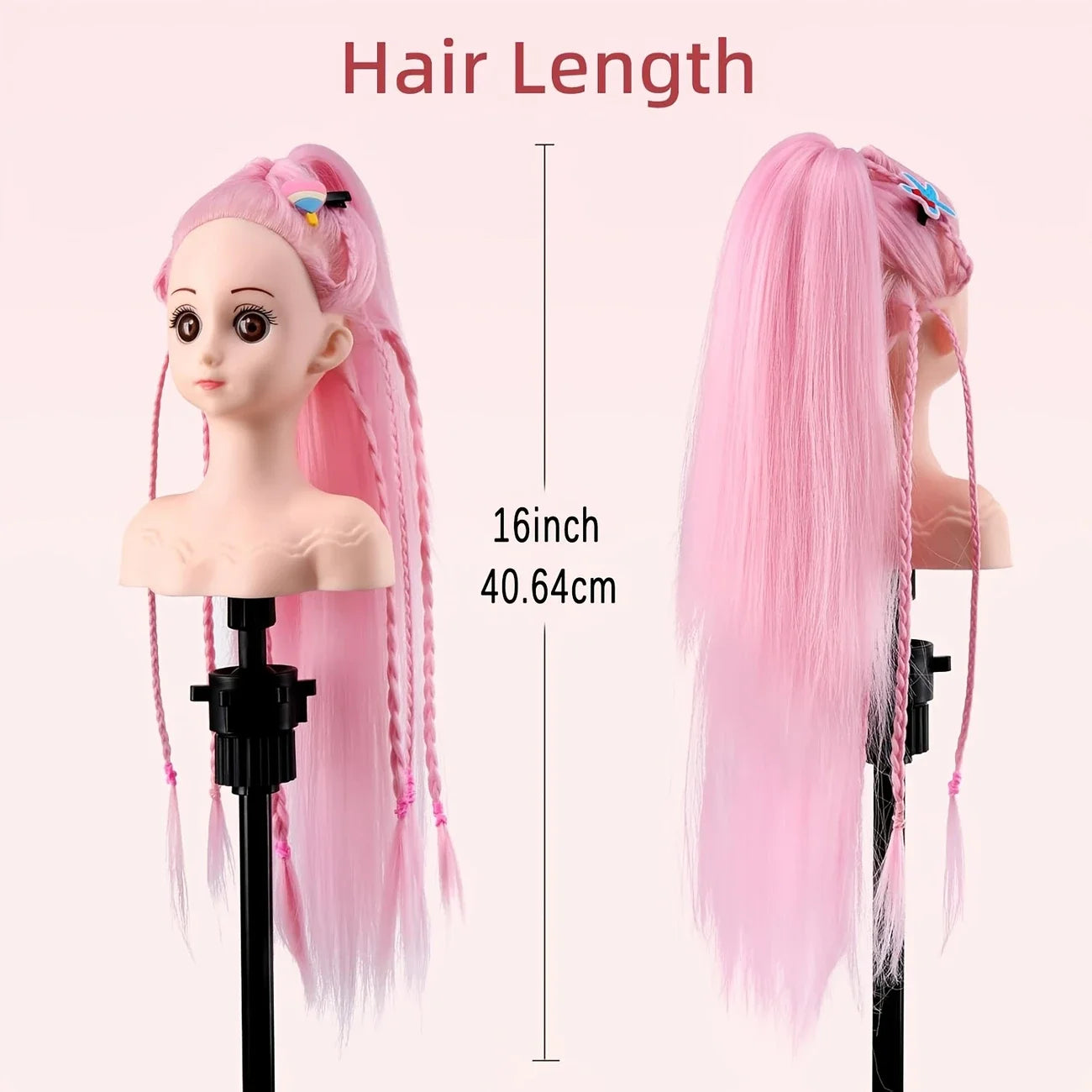16'' Doll Head Set for Hair Styling Training Head Manikin Practice Cosmetology Styling Hairdressing Training Braiding Heads