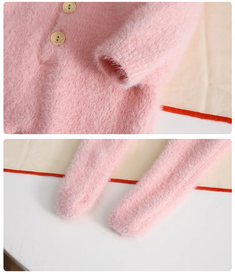 HoneyCherry Baby Solid Color Footies Cute Footed Hoodie Plush Pajamas Homewear Baby Clothes