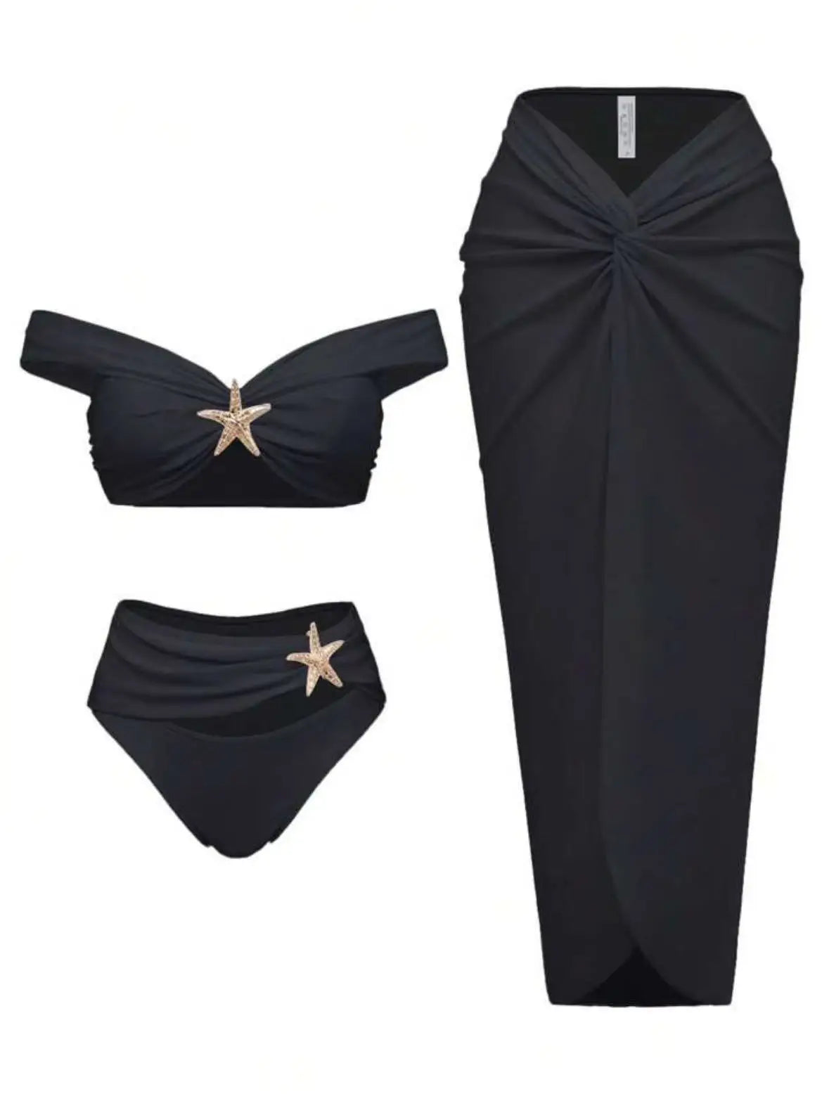 New Women's Clothing Starfish Bikinis Sets Solid Color Swimsuit Long Skirt Three Piece Simple Style Temperament Simple Style