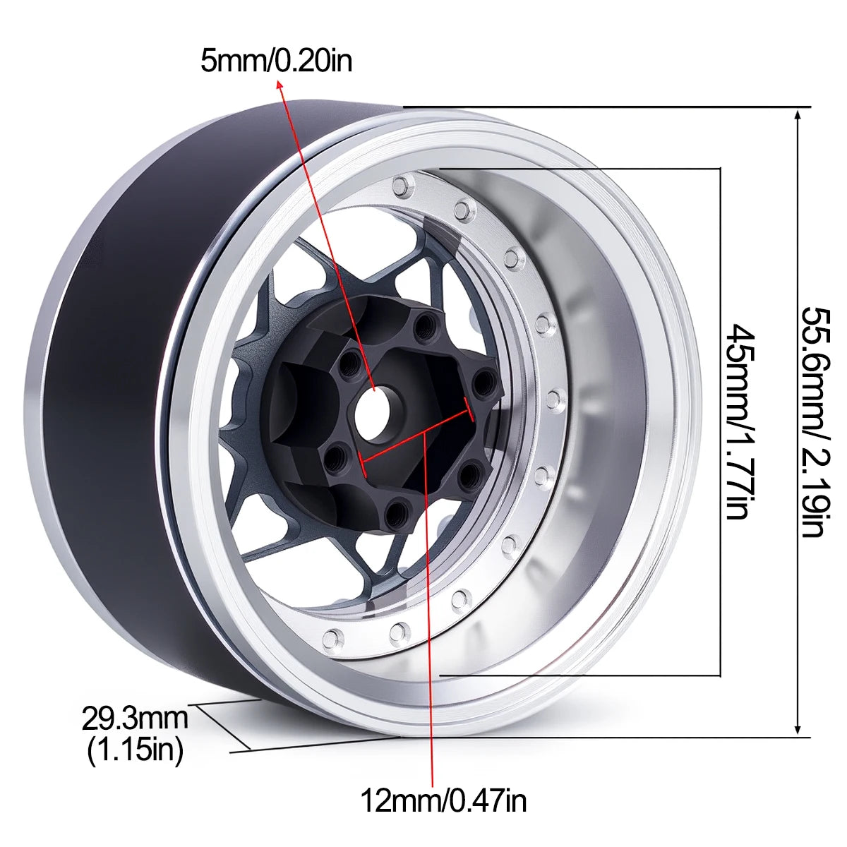 Universal CNC Aluminum 1.9" Beadlock Wheels for 1/10 RC Crawler - Fits Axial SCX10, TRX4, TRX6, Redcat Gen8, D90 Upgrade Parts