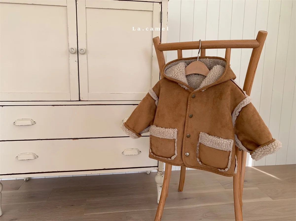 2025 Winter New Baby Warm Plush Coat Plus Velvet Thick Infant Boy Girl Long Sleeve Warm Coat Toddler Casual Hooded Jacket