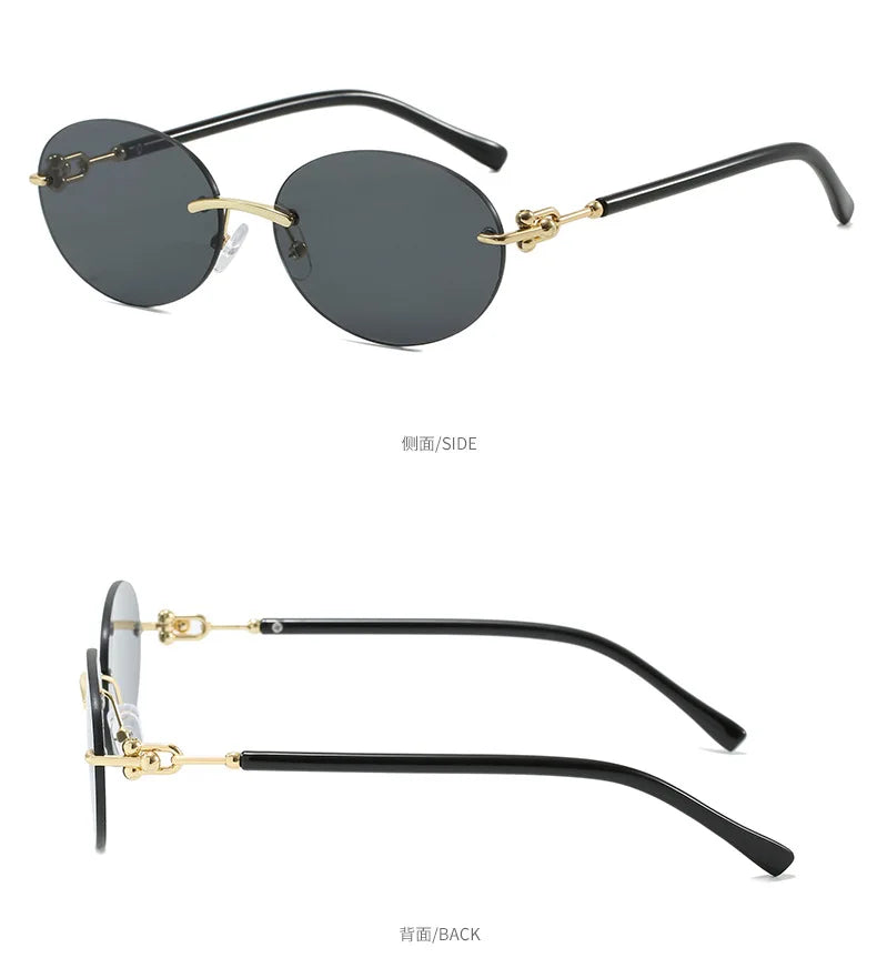 Rimless Small Round Cat Eye Sunglasses for Women Fashion Circle Frame Alloy Sun Glasses Ladies Elegant Casual Travel Glasses