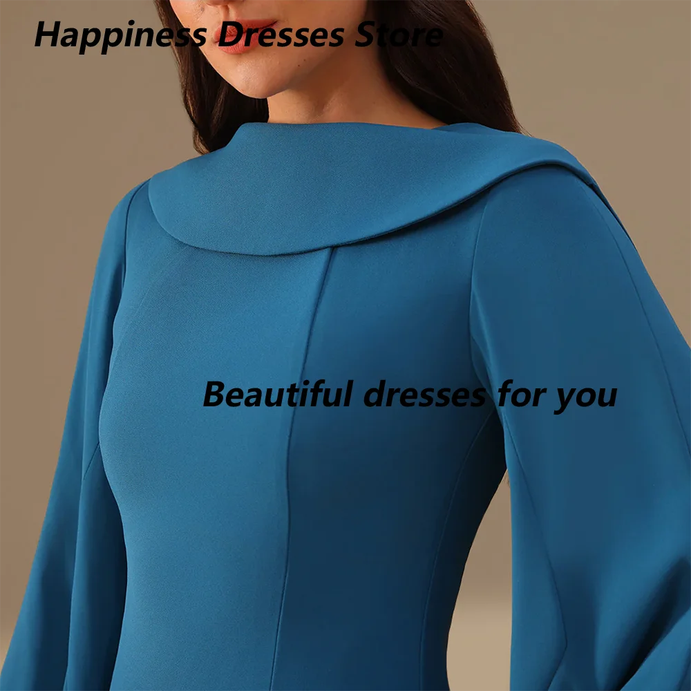 Formal Evening Dress Customized Long Sleeves Boat Neck A Line Ankle Length Jersey Saudi Arab Prom Gown Arabian Formal Dresses