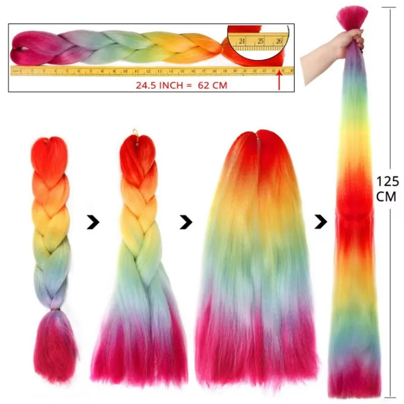 Synthetic 24Inch Long Jumbo Braids Extensions Yaki Straight Braiding Hair Afro Ombre Color Hair for Women