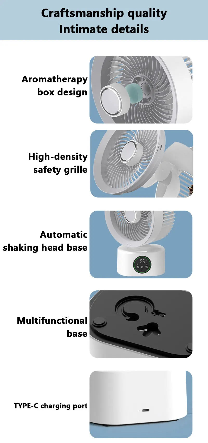 Portable Air Circulation Fan Smart Voice Remote Control USB Rechargeable Desktop Wall-Hanging Shaking Head Fan with Nightlight