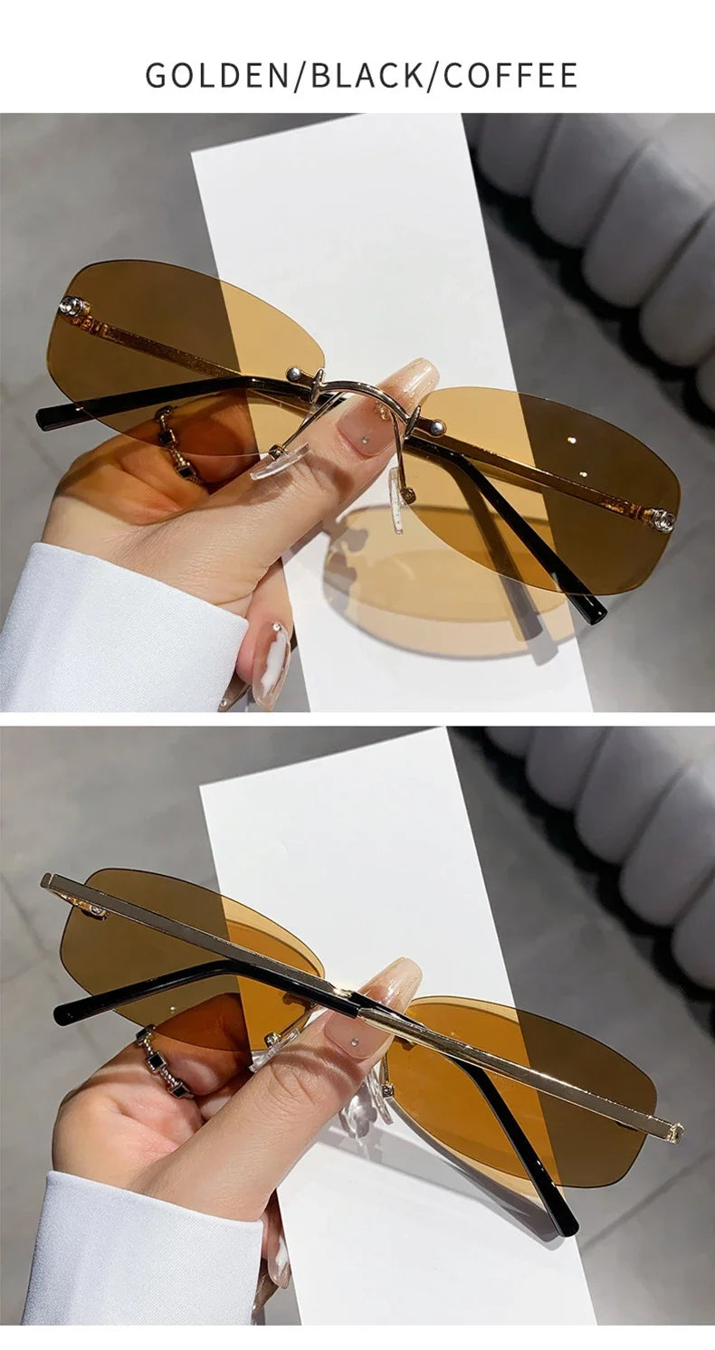 Metal Square Rimless Sunglasses Woman Retro Brand Small Rectangle y2k Sun Glasses Male Vintage Travel Fashion Eyewear