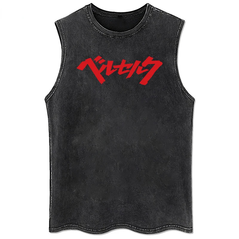 Berserk Logo Graphic Tank Top Manga Print Vest Men Women Sleeveless Shirt Vintage Washed Oversized 100% Cotton Gym Clothing