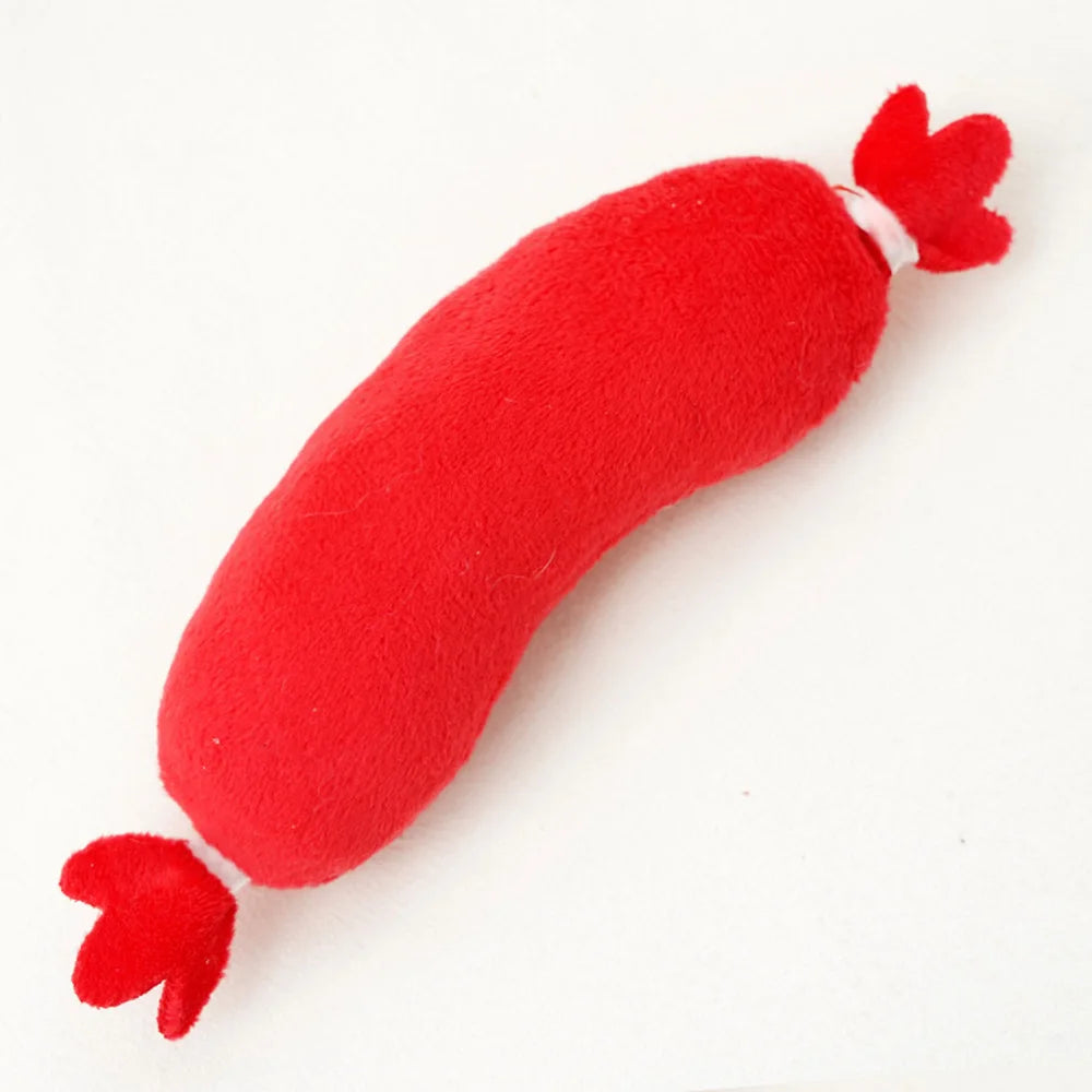 Squeaky Plush Pet Toys: Hot Dog Embroidered Chew Toys for Dogs & Cats, Bite-Resistant Toys to Relieve Boredom,
