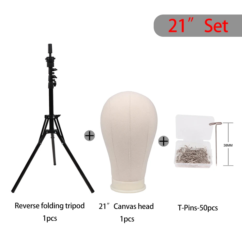 Nunify 21-25Inch Canvas Block Head Mannequin Adjustable Wig Stand Tripod With Rotatable Head Holder For Hairdressing Exhibitions