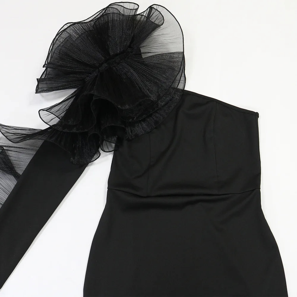 One Shoulder Long Dress Women Elegant Party Dresses Ruffles Sleeve Bodycon Evening Summer Dresses Female Birthday Dress HWY1896