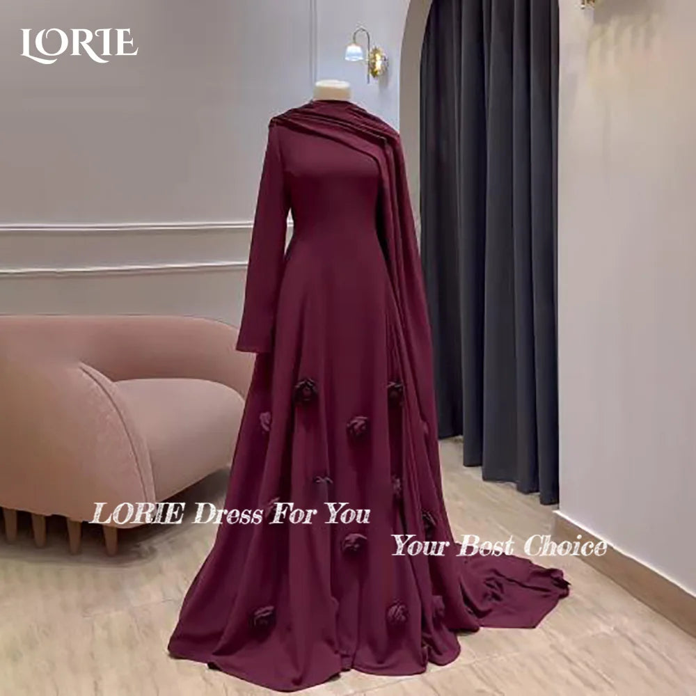 LORIE Modest Crepe Evening Dresses Elegant Cool Deep High Collar Corset Mermaid Arabia Prom Gown Ruffle Party Dresses Customized
