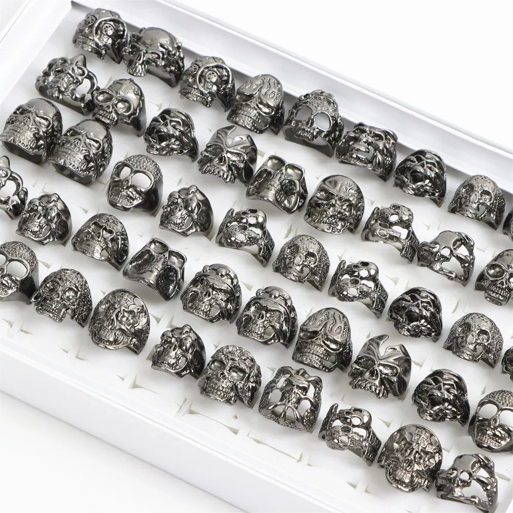 10/15/20Pcs/Lot Retro Gothic Punk Skull Rings Men Women Charm Rock Cool Fashion Jewelry Accessory Daily Party Gift Random Style