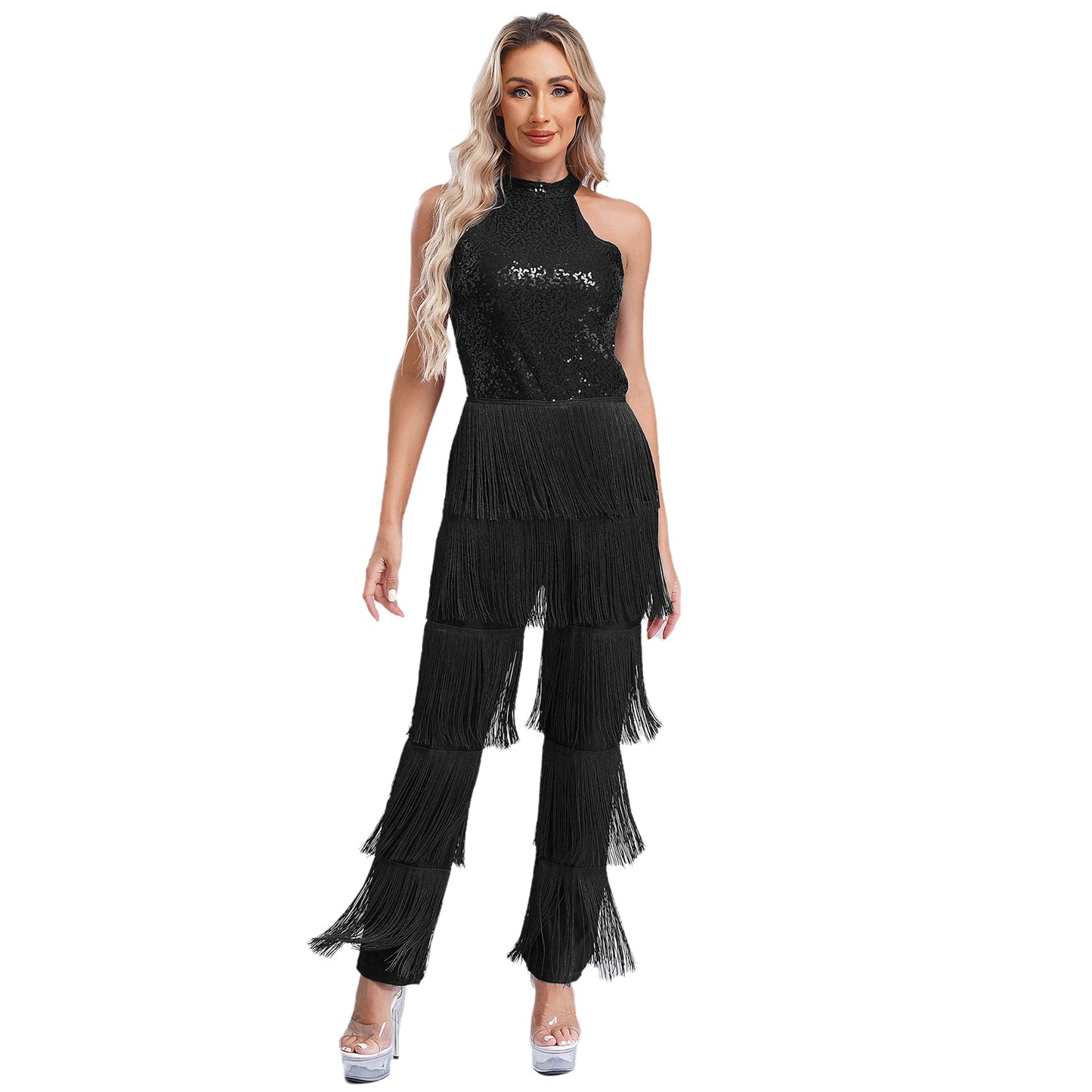 Halloween Hippie Costume womne Vintage 70s Disco Stage Performance Dancing Jumpsuit Singer Sequins Tassel Tango Cha-cha Costumes
