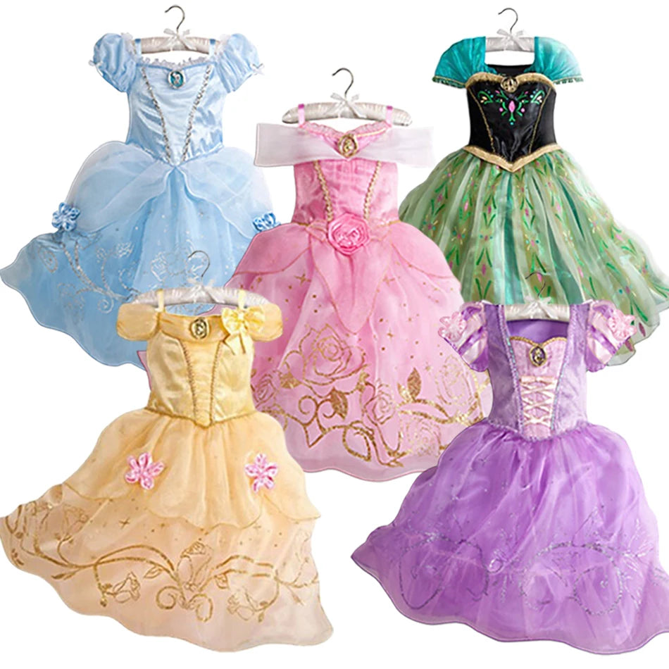 Halloween Birthday Dress Cinderella Snow White Aurora Rapunzel Princess Costume for Girls Kids 2-8Y