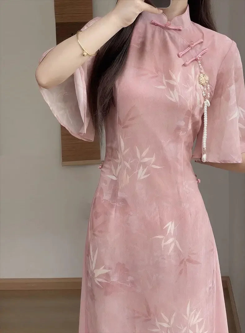 New Chinese Pink 2025 New Slim and Slim Summer Dress